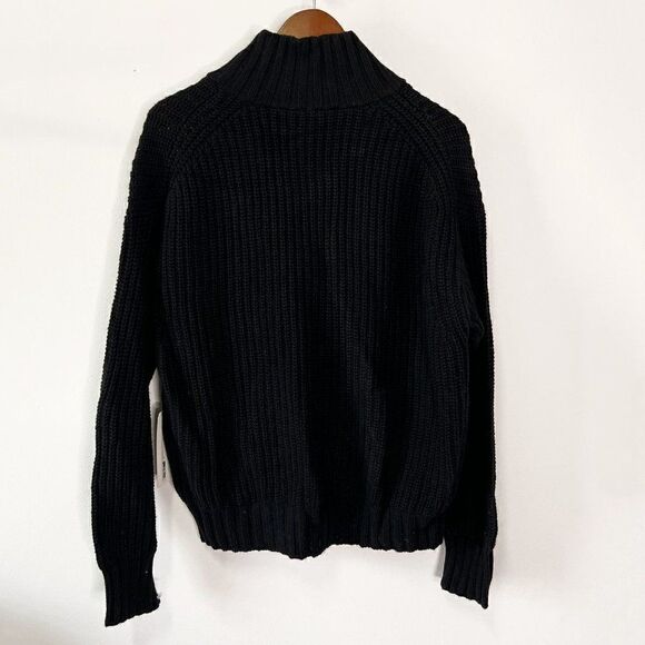 NEW White + Warren Black Chunky Knit Zip High Neck Cardigan Sweater - Picture 2 of 10